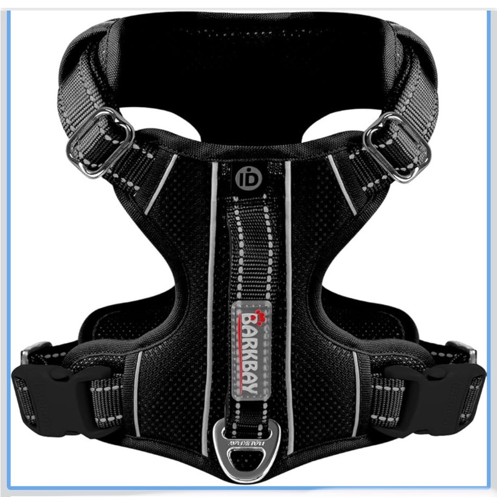 Barkbay Black Dog Harness with Reflective Stripes, size large, NWOT.